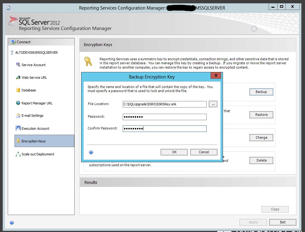 reporting services backup encryption key